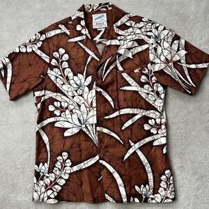 Vintage 60s Andrade Hawaiian Shirt Mens Medium Tiki Coin Buttons Floral Cotton